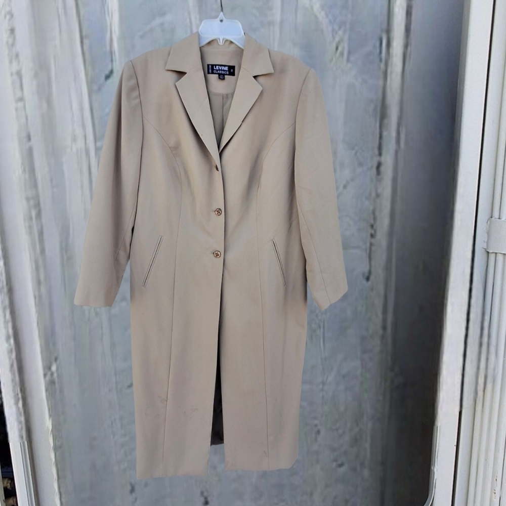 Larry Levine Classics Khaki Button Polyester Long Trench Coat Women Size 18 - Picture 5 of 16